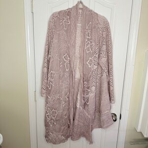 Women’s Cardigan Lace Pink Embroidered Boho Size XXL